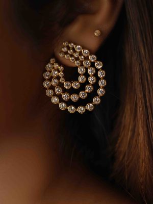 Gold Plated Spiral Design White Stones Earrings