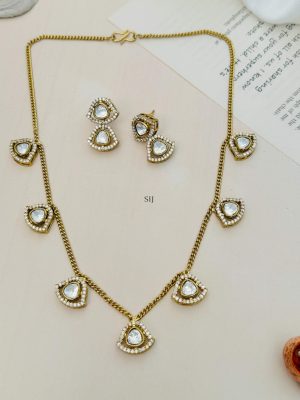 AD Studded Gold Plated Polki Necklace