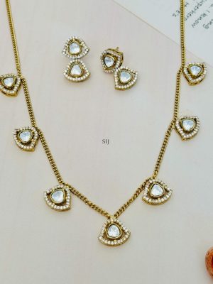 AD Studded Gold Plated Polki Necklace