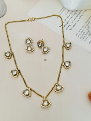 AD Studded Gold Plated Polki Necklace