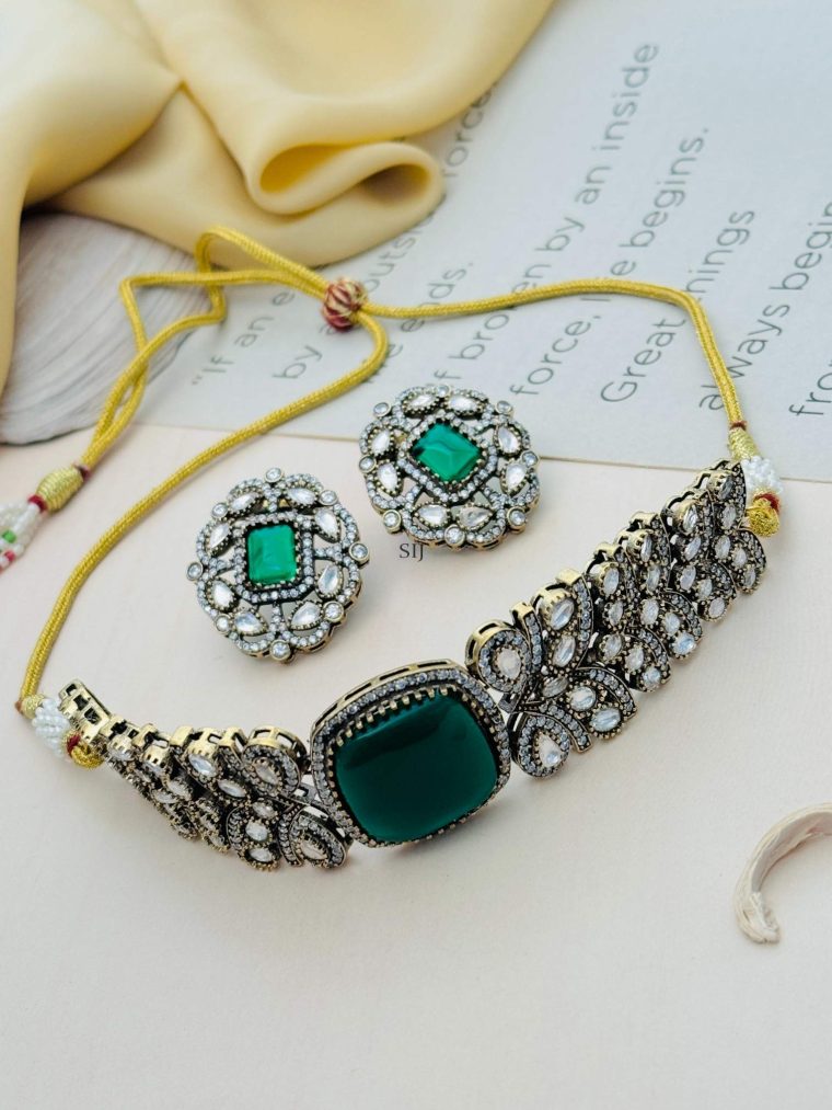 AD Studded Green Stone Choker