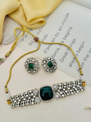 AD Studded Green Stone Choker