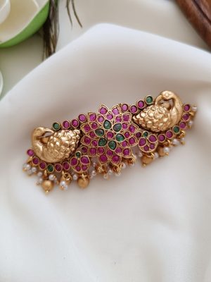 Artificial Dual Peacock Design Kemp Stone Hair Clip