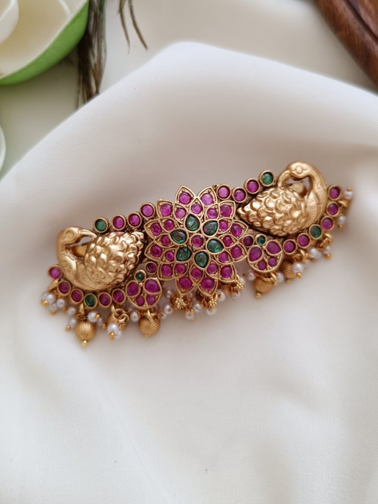 Artificial Dual Peacock Design Kemp Stone Hair Clip