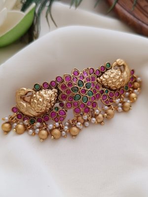 Artificial Dual Peacock Design Kemp Stone Hair Clip