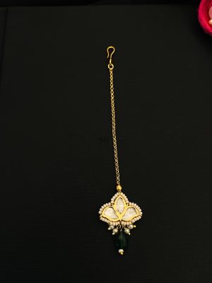 Artificial Green Bead Drop Kundan Maang Tikka