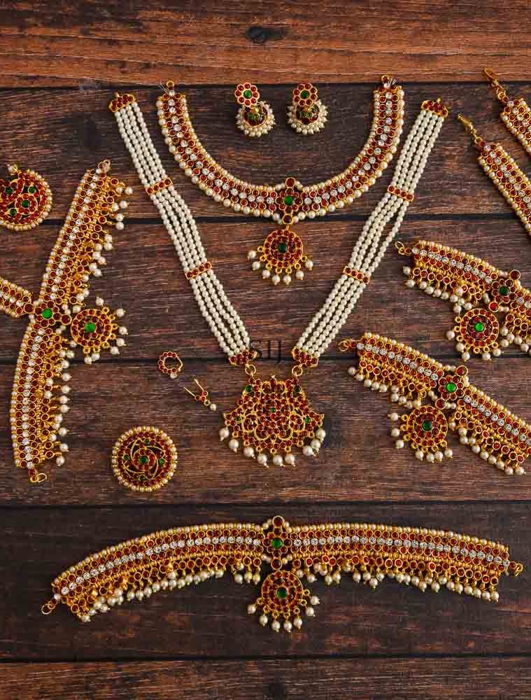 Artificial Pearl &Ruby Stones Adult Bharatnatyam Set