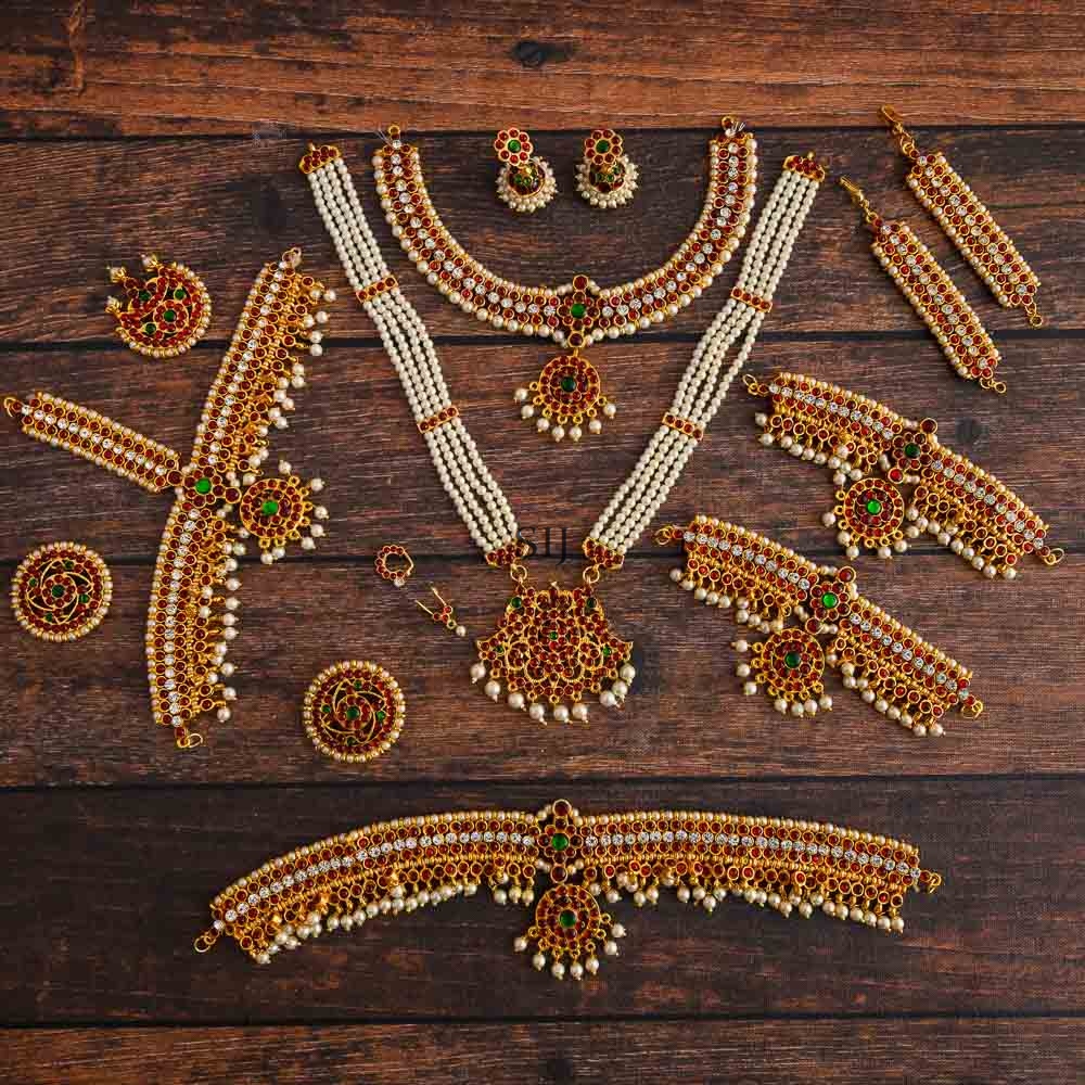 Artificial Pearl &Ruby Stones Adult Bharatnatyam Set