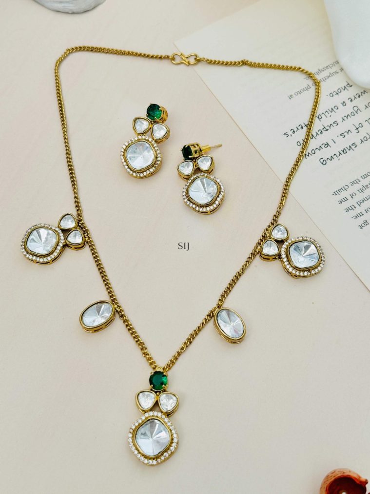 Artificial Polki American &Green Stones Necklace