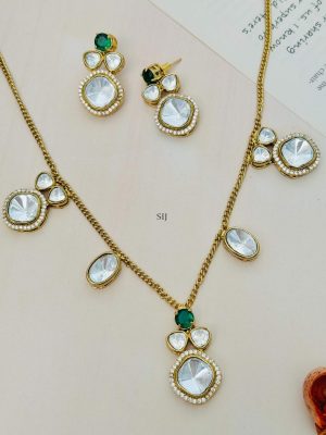 Artificial Polki American &Green Stones Necklace