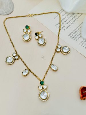 Artificial Polki American &Green Stones Necklace