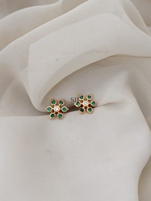 Artificial White& Green Stones Ear Studs