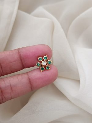 Artificial White& Green Stones Ear Studs