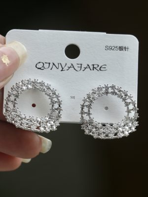 C-Shaped Diamond Cluster Gold &Silver Earrings