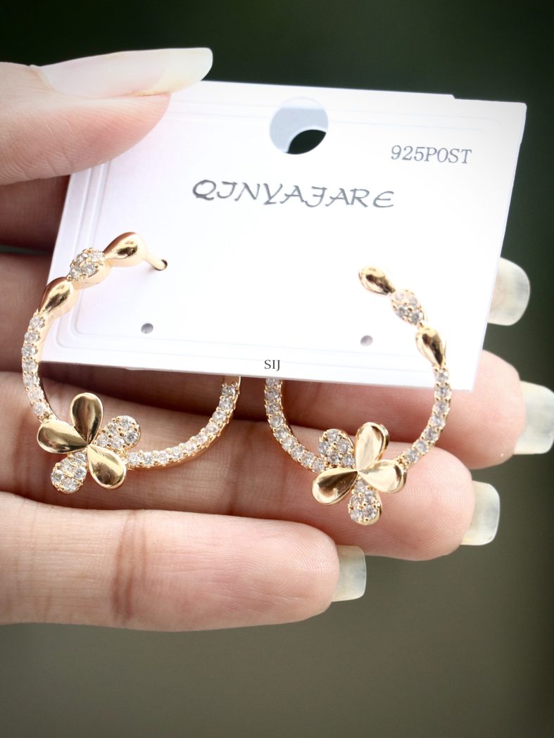 CZ Stones Studded Gold Polish Hoop Earrings