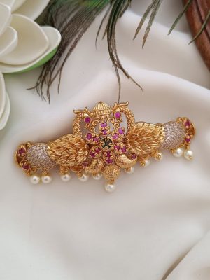 Dual Peacock Design AD Stone Hair Clip