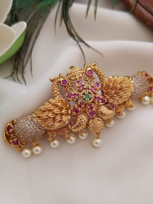 Dual Peacock Design AD Stone Hair Clip