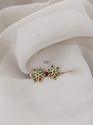 Flower Design Green Stones Ear Studs