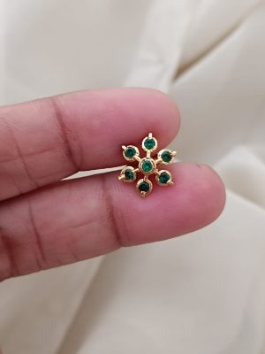 Flower Design Green Stones Ear Studs