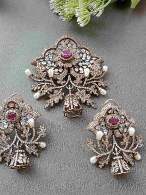 Flower Design Jhumka Victorian Pendant Set