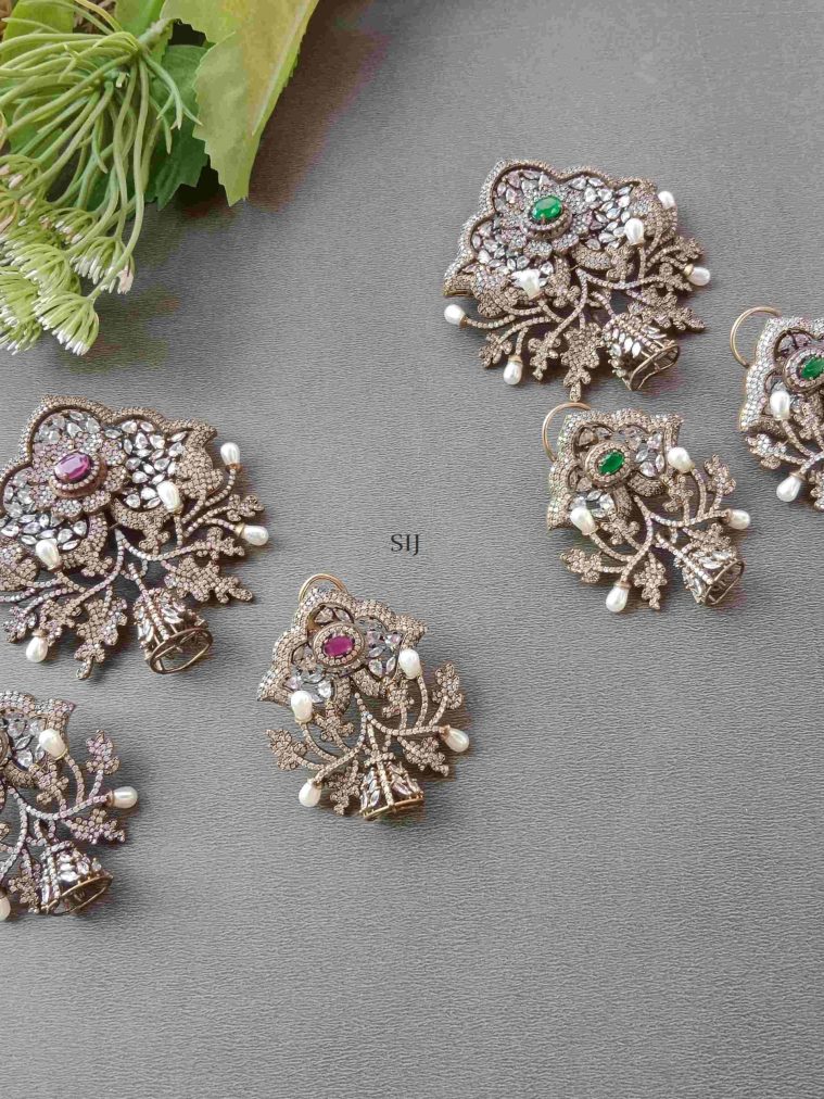 Flower Design Jhumka Victorian Pendant Set