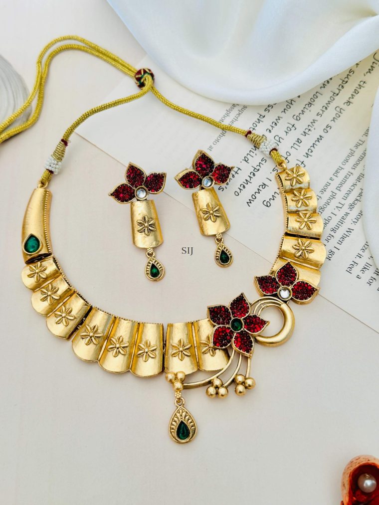 Flower Design Ruby Stones Necklace