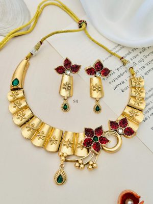 Flower Design Ruby Stones Necklace