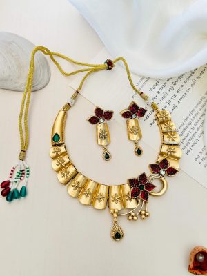 Flower Design Ruby Stones Necklace