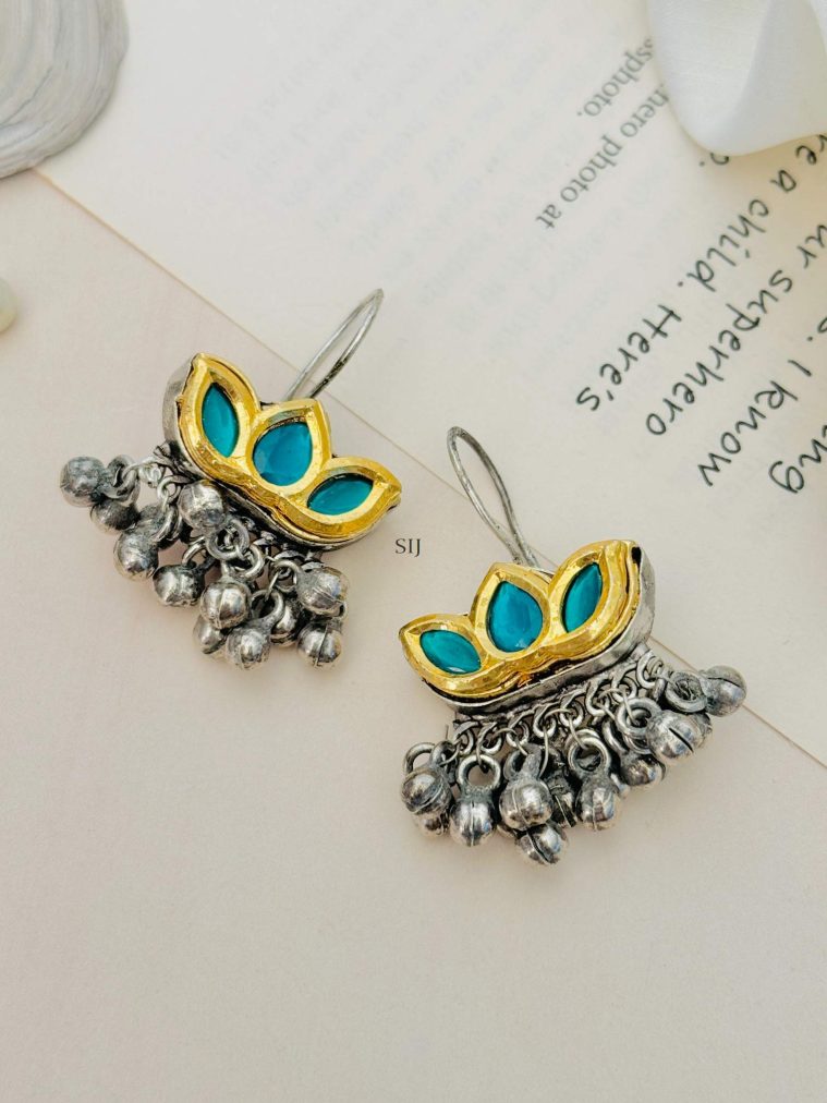 German Silver Plated Blue Stones Ghungroo Earrings