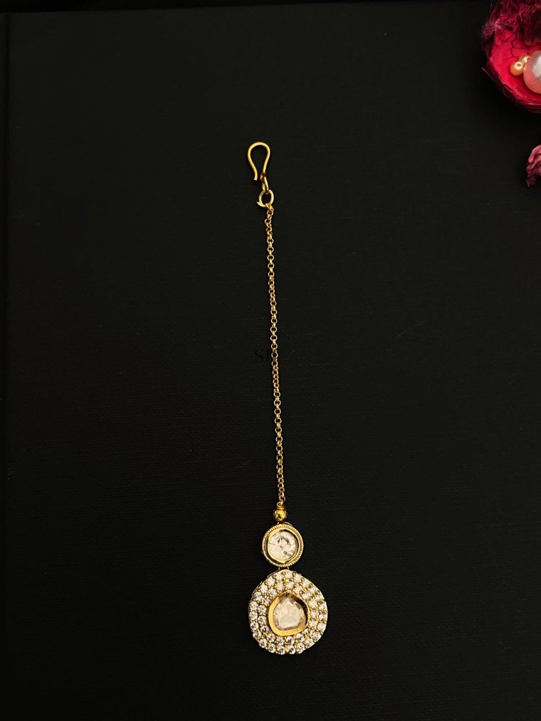 Gold Finish AD Stones Studded Kundan Maang Tikka