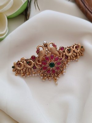 Gold Finish Dual Peacock Design Hair Clip