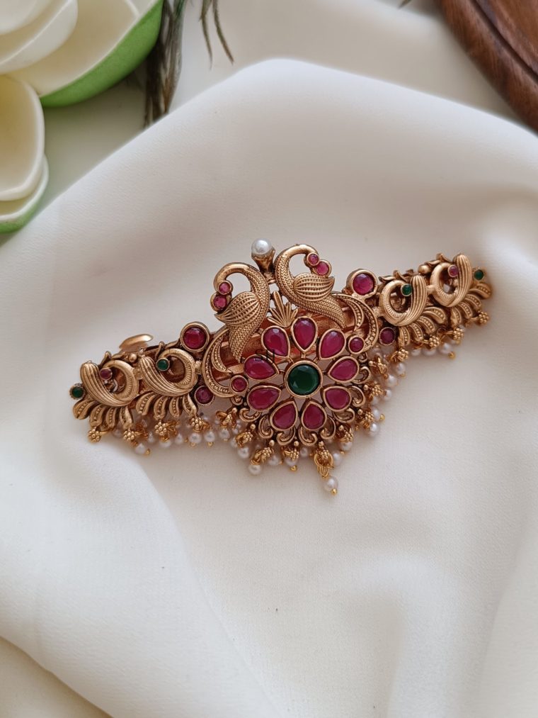 Gold Finish Dual Peacock Design Hair Clip