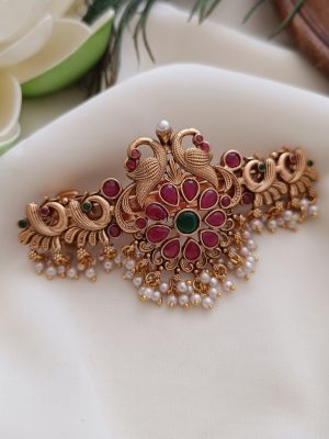 Gold Finish Dual Peacock Design Hair Clip