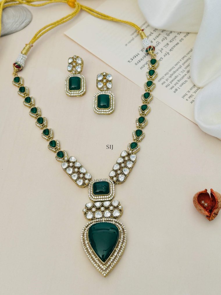 Gold Finish Green Stones Emerald Necklace Set