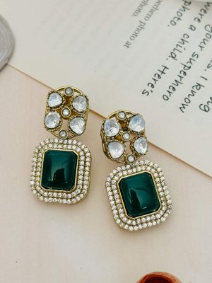 Gold Finish Green Stones Emerald Necklace Set