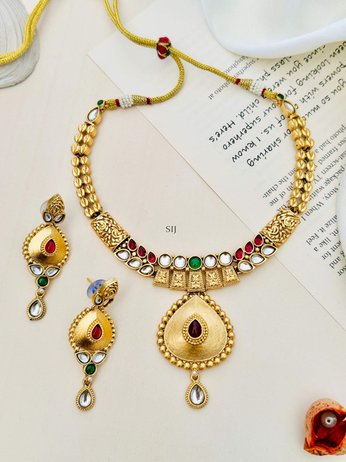 Gold Finish Multicolor Stones Necklace