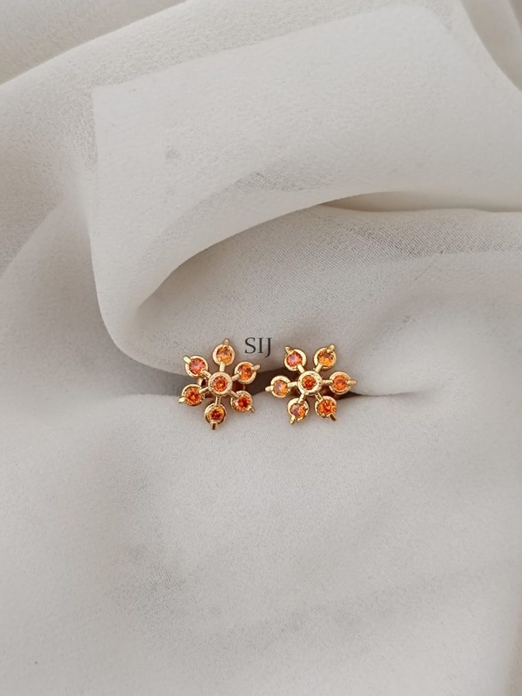 Gold Finish Orange Stones Ear Studs