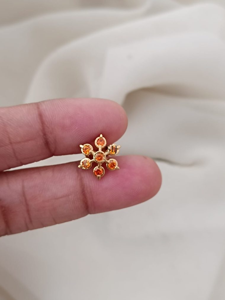 Gold Finish Orange Stones Ear Studs