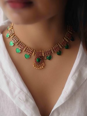 Gold Finish Palakka Design Necklace