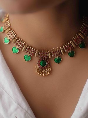 Gold Finish Palakka Design Necklace