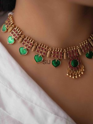 Gold Finish Palakka Design Necklace