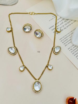 Gold Finish Polki American Stones Necklace