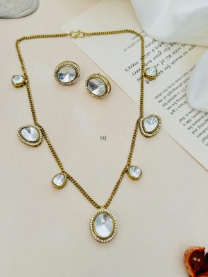 Gold Finish Polki American Stones Necklace