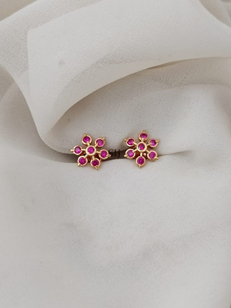 Gold Finish Ruby Stones Ear Studs