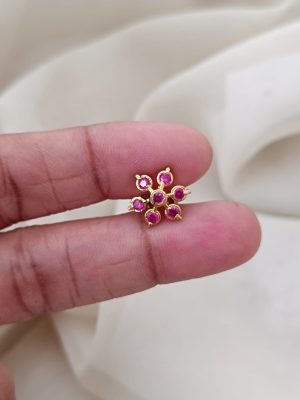 Gold Finish Ruby Stones Ear Studs