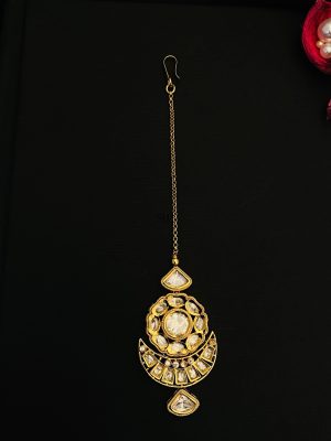 Gold Plated Half Moon Design Kundan Maang Tikka