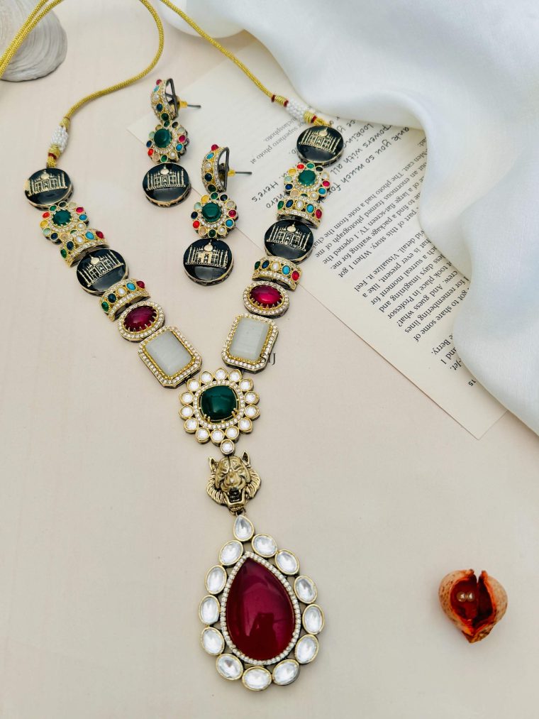 Gold Plated Multicolor AD Stones Necklace Set