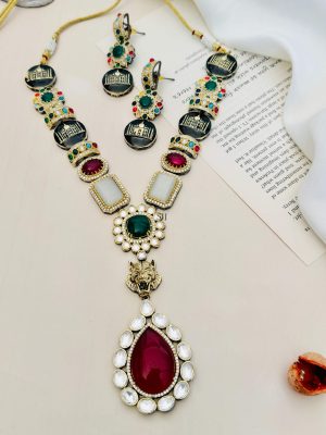 Gold Plated Multicolor AD Stones Necklace Set