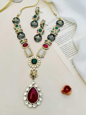 Gold Plated Multicolor AD Stones Necklace Set