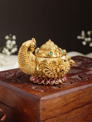 Gold Plated Peacock Design Kumkum Box